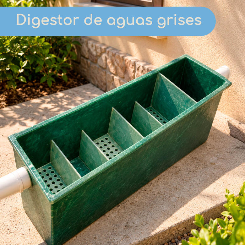 Para digerir aguas jabonosas que salen de la ducha, el lavamanos y lavadora, permitiendo reciclar dicho efluente para riego.